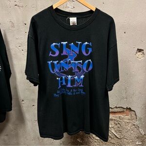 Vintage 90s Jesus Sing Unto Him A New Song Black Psalms 33:3 Christian Tee XL